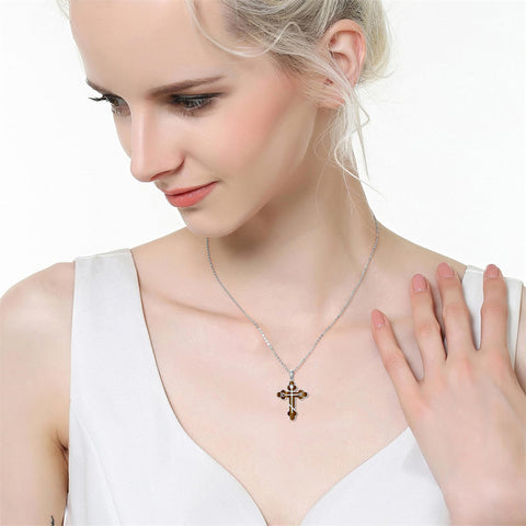 Sterling Silver Russian Eastern Orthodox Cross Pendant Necklace