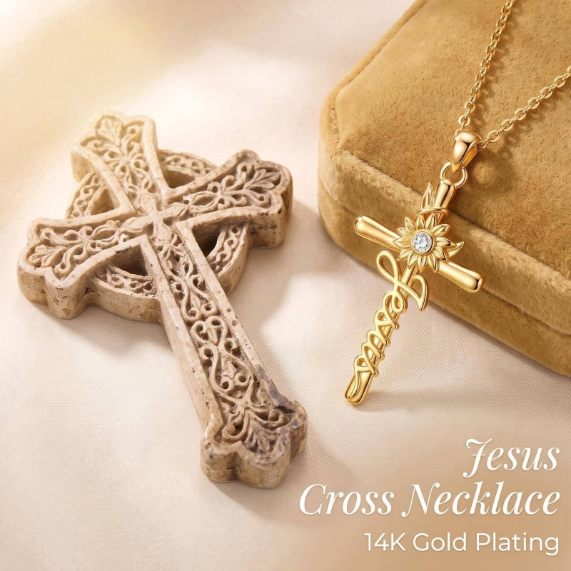 14K Gold Plated Faith Cross Pendant Necklace Religious Gifts for Women