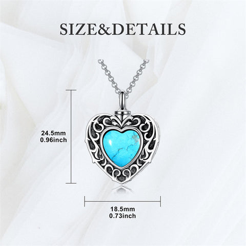 Sterling Silver Moonstone Turquoise Moss Agate Heart Shaped Urn Necklace for Ashes