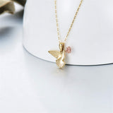 14K Gold Rose Flower Flying Pigeon Pendant Necklace