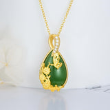 14K Gold Plated Natural Jade Hummingbird Cat Dragonfly Butterfly Bee Pendant Necklace for Women