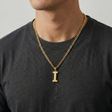 Initial Pendant Necklace 14K Gold Plated with Cuban Chain