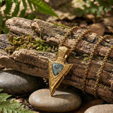 14K Gold Plated Moss Agate Turquoise Valknut Viking Arrow Head Pendant Necklace for Men