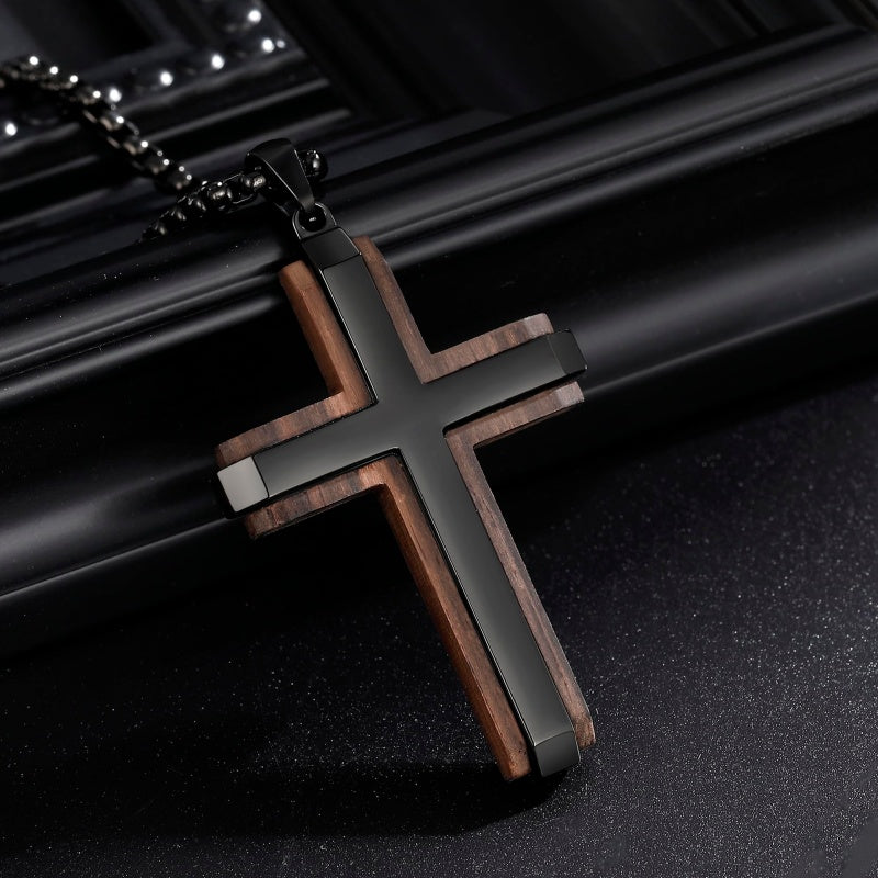 14K Gold Plated Wooden Cross Necklace Jewelry Gift for Him