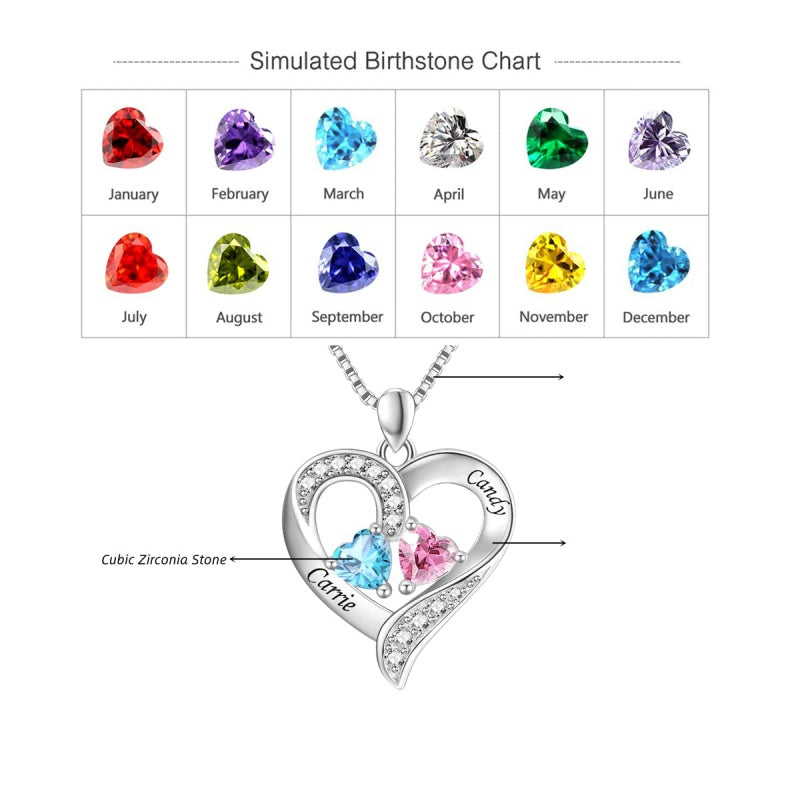 14K Gold 2  Simulated Birthstone Personalized Engraved Pendant Necklace for Women