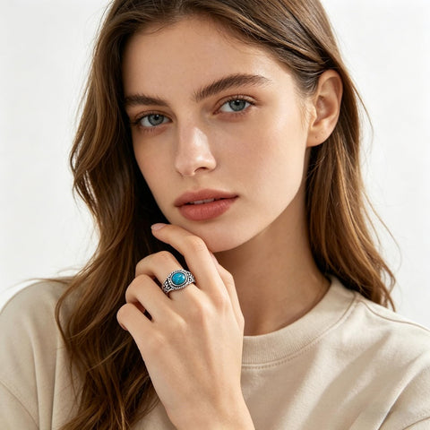 14K Gold Plated Turquoise Ring Western Jewelry Anniversary Birthday Gift for Women