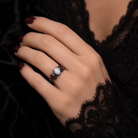 Sterling Silver 10K 14K 18K Gold Custom Engraved  Moissanite Gothic Ring for Women Halloween Gift