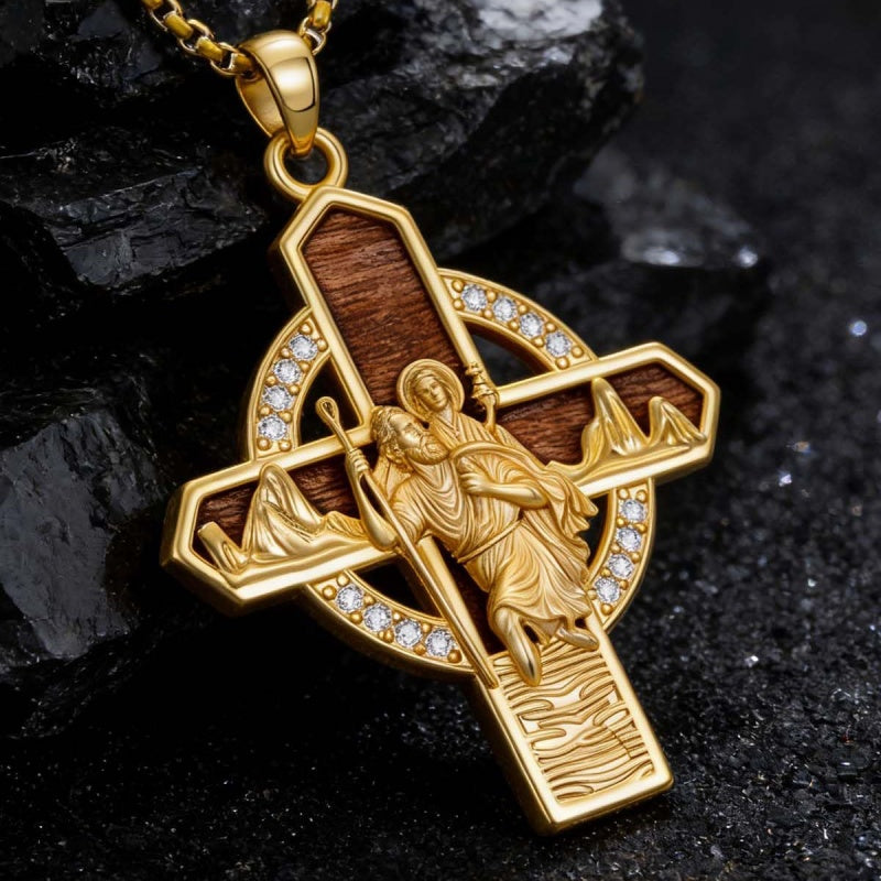 St Michael St Benedict  St Christopher Virgin MaryPendant Necklace 14K Gold Plated Christian Catholic Jewelry