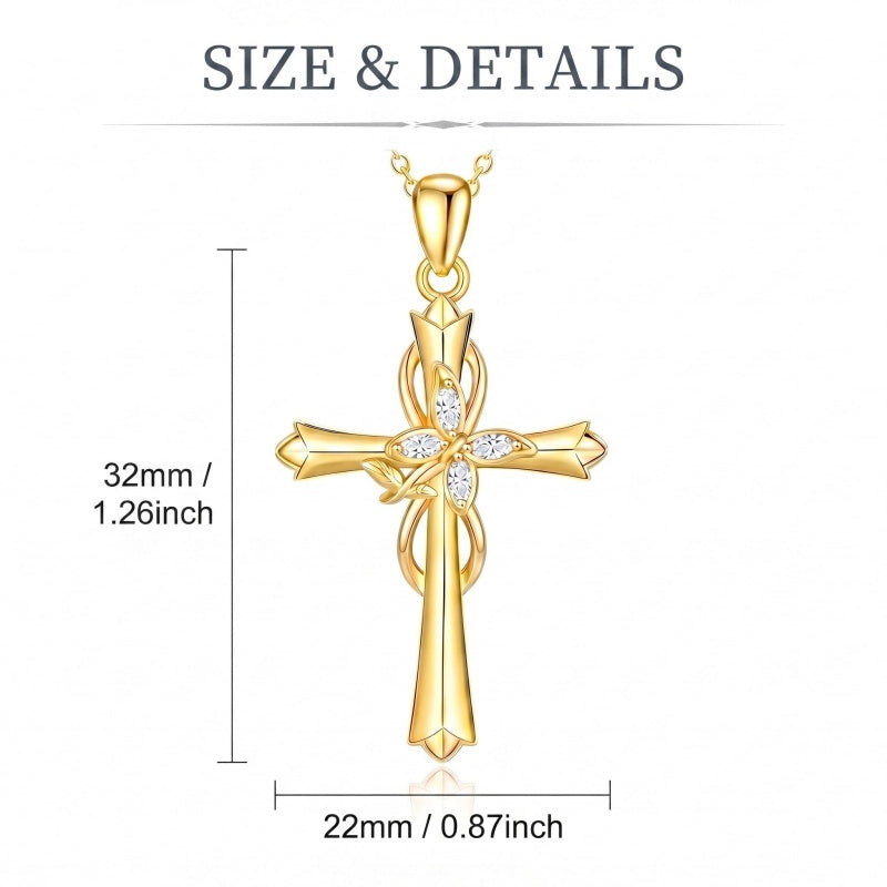 14K Gold Plated Cross Pendant Necklace Faith Jewelry Gift for Women