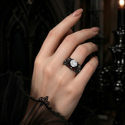 Sterling Silver 10K 14K 18K Gold Moissanite Gothic Black  Engagement Wedding Ring  for Women