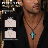 14K Gold Plated Turquoise Lapis Lazuli Cross Necklace for Men with Adjustable Chain