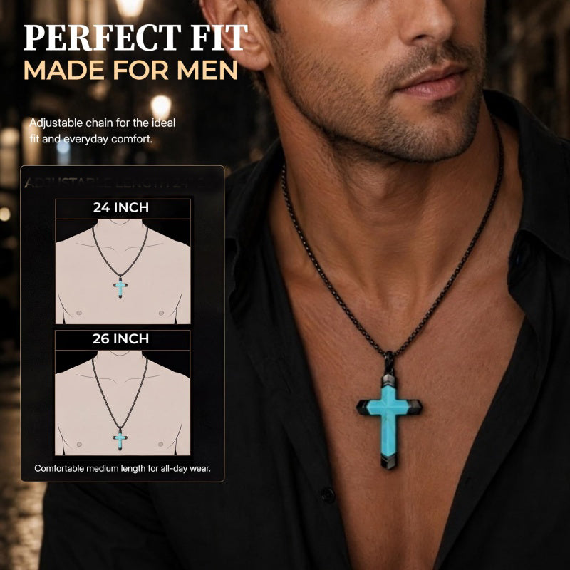 14K Gold Plated Turquoise Lapis Lazuli Cross Necklace for Men with Adjustable Chain