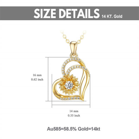 14K Gold Sunflower Heart Pendant Necklace