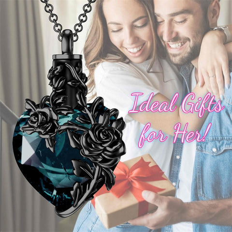 Sterling Silver Heart Crystal Rose Urn Necklaces for Ashes for Women