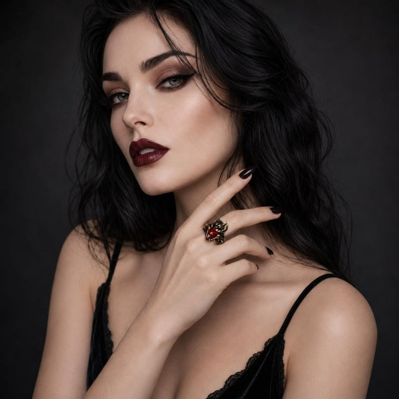 Sterling Silver  10K 14K 18K Gold Pear Shaped Birthstone Halloween Skull Bat Ring Wedding Ring  Punk Rock Jewelry