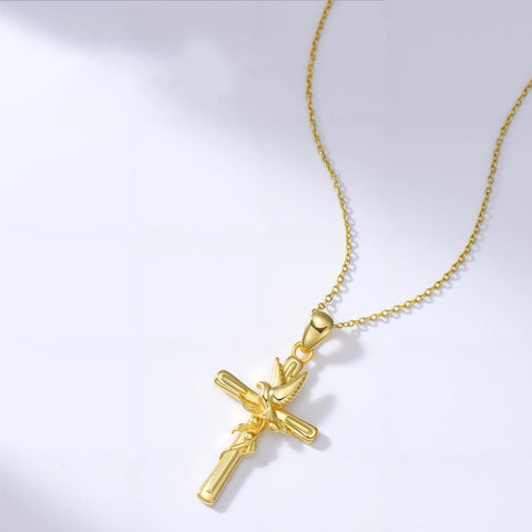 14K Gold Plated Cross Pendant Necklace for Women