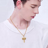 14k Gold Plated Cross Deer Antler Celtic Knot Sword Twisted Rope Cross Pendant Necklace for Men