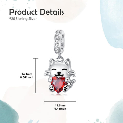 Sterling Silver  Cubic Zirconia Cat Charm Beads