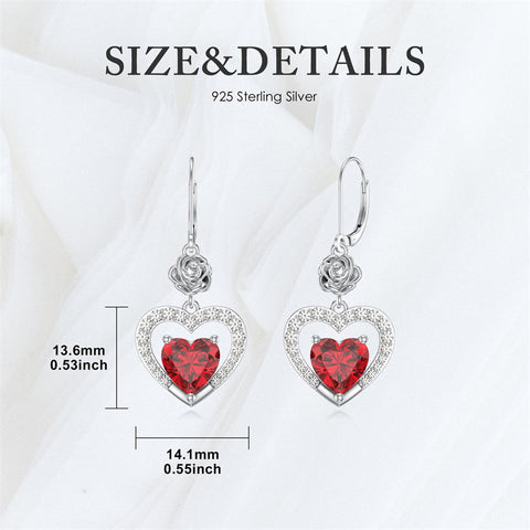 Sterling Silver Heart Cubic Zirconia Sunflower Rose Daisy Lily Lotus Hibiscus Dangle Earrings