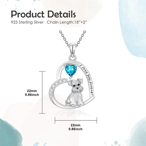 Sterling Silver 12 Month Birthstone Schnauzer Chihuahua Pitbull Pug Pendant Necklace for Women