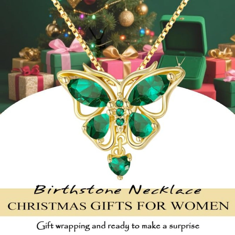 14K Gold Plated Birthstone Butterfly Necklace for Women Ideal Gift for Anniversary Christmas Birthday