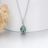 Sterling Silver Oval Pear Cut Green Moss Agate Pendant Necklace