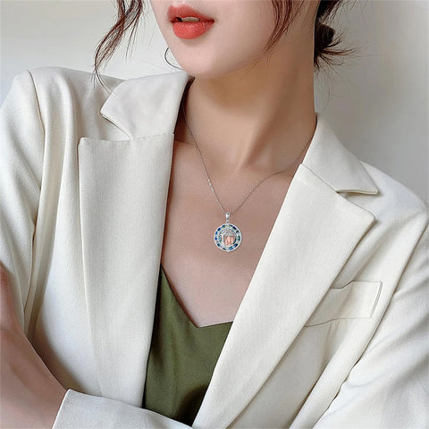 Sterling Silver Blue Crystal Tree of Life Father Daughter Mother Daughter Sister Pendant Necklace