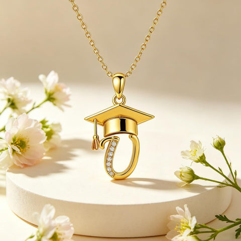 Initial  Graduation 14K Gold Plated Inspiring Grad Pendant Necklace Graduations Jewelry Gifts