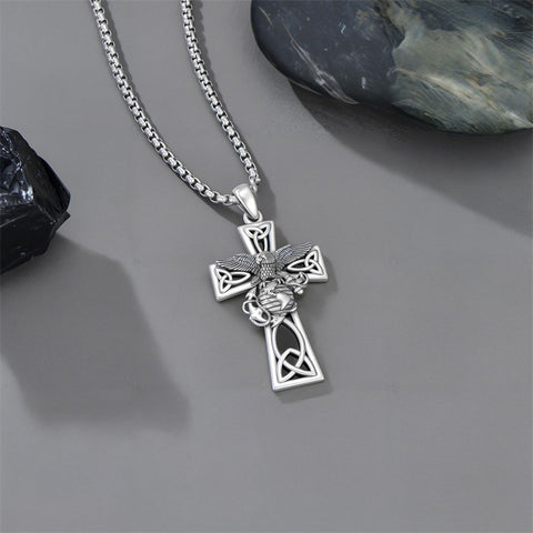 Sterling Silver Marines Cross Pendant Necklace for Men