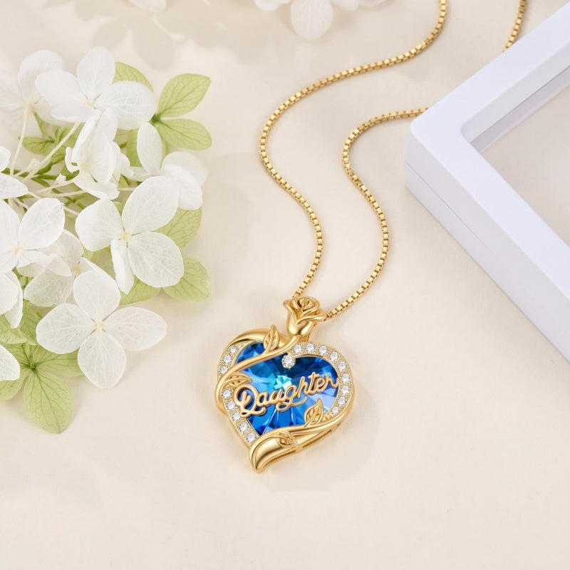 14K Gold Plated Heart Crystal Rose Mom  Sister Daughter Pendant Necklace for Woman