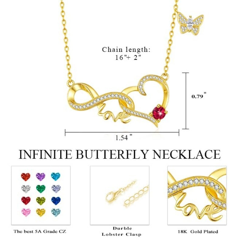 14K Gold Plated Birthstone Infinity Butterfly Necklace for Women