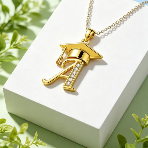 Initial  Graduation 14K Gold Plated Inspiring Grad Pendant Necklace Graduations Jewelry Gifts