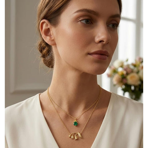 14K Gold Birthstone Birth Flower  Pendant Necklace Birthday Jewelry Gifts for Women