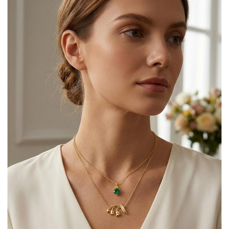 14K Gold Birthstone Birth Flower  Pendant Necklace Birthday Jewelry Gifts for Women