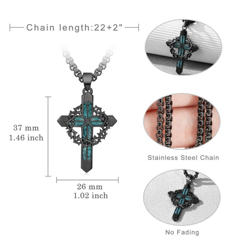 14K Gold Plated Turquoise Wolf Thor's Hammer Ankh Dragon Lion Compass Crucifix Pendant Necklace for Men