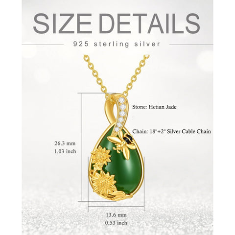 14K Gold Plated Natural Jade Hummingbird Cat Dragonfly Butterfly Bee Pendant Necklace for Women