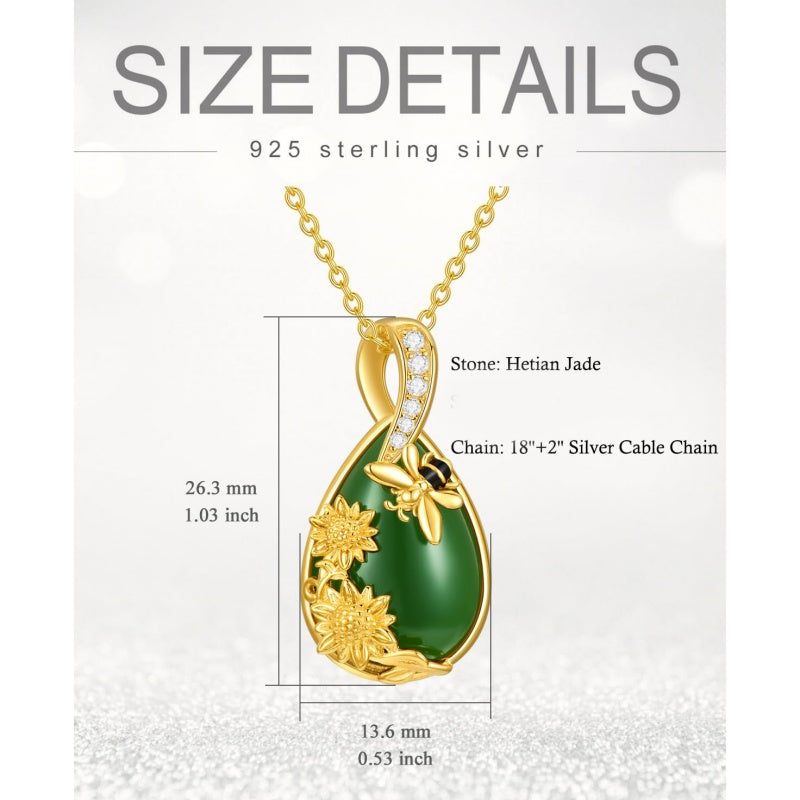 14K Gold Plated Natural Jade Hummingbird Cat Dragonfly Butterfly Bee Pendant Necklace for Women