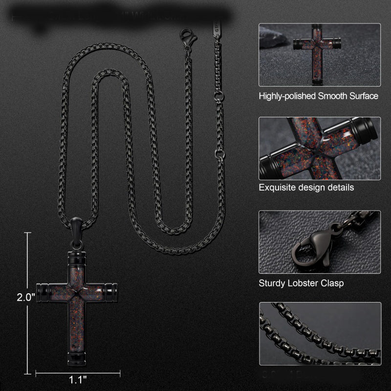14K Gold Plated Wooden Abalone Shell Cross Pendant Necklacefor Men