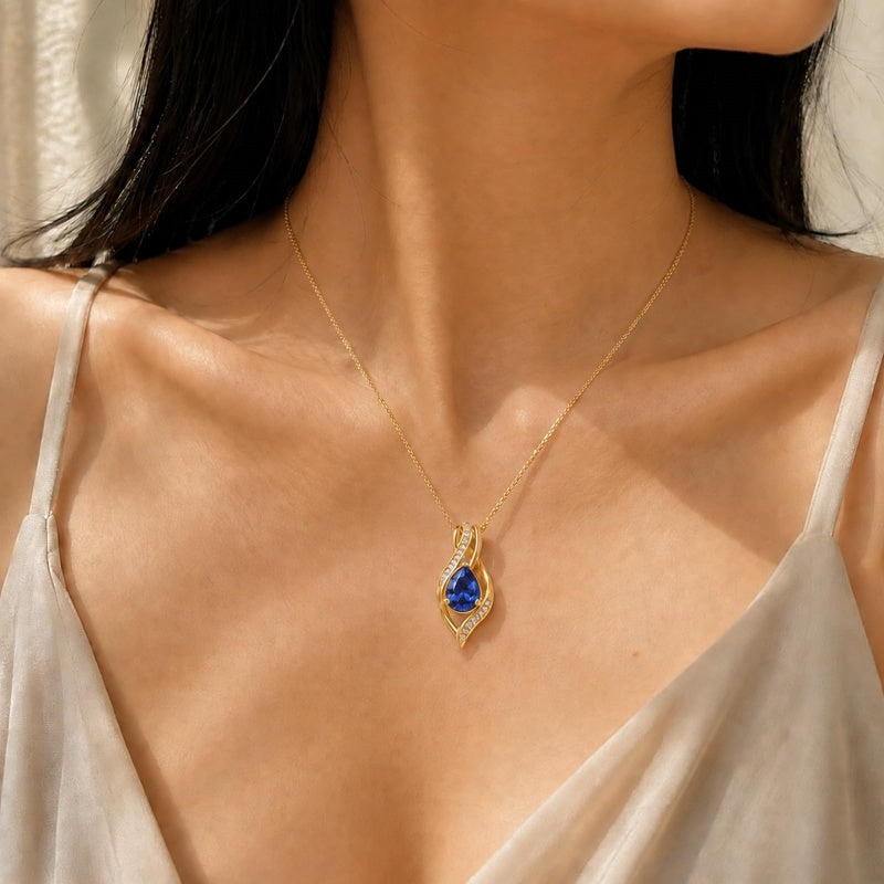 14K Gold Plated  Teardrop Birthstone Infinity Pendant Necklace for Women