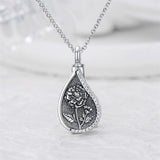 Sterling Silver Personalized Engraved Teardrop Birth Flower Urn Necklace for Ashes