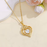 10K 14K 18K Gold Heart Rose Necklace I Love You Forever Heart Jewelry