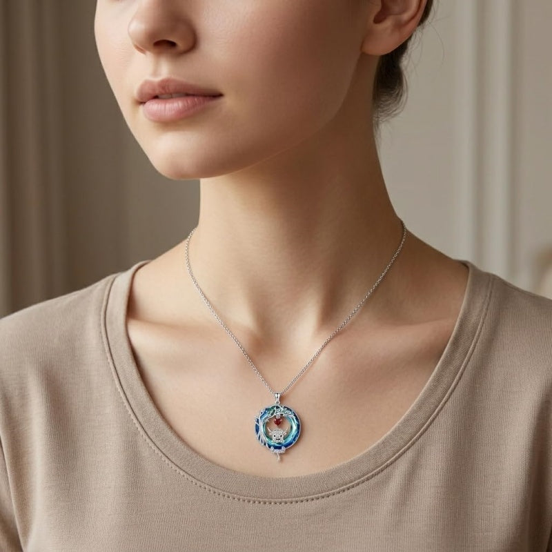 Sterling Silver Blue Crystal  Tree of Life Raccoon Bunny Cat Corgi  Pendant  Necklace  Anniversary Birthday Gifts