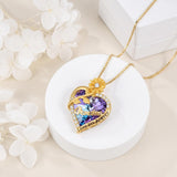 14K Gold Plated Heart Crystal Rose Mom  Sister Daughter Pendant Necklace for Woman