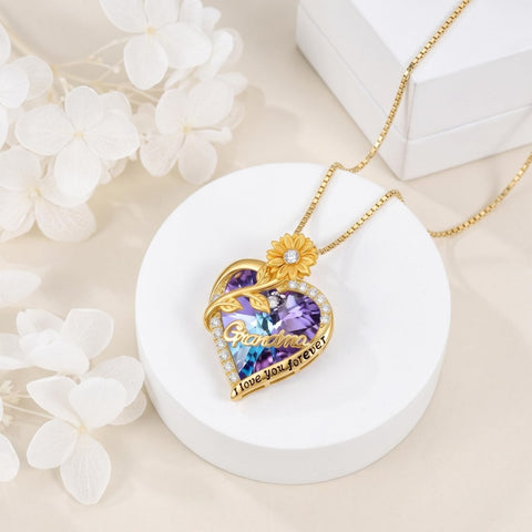 14K Gold Plated Heart Crystal Rose Mom  Sister Daughter Pendant Necklace for Woman