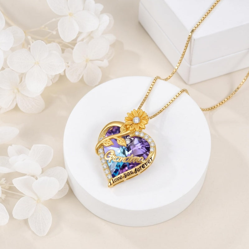14K Gold Plated Heart Crystal Rose Mom  Sister Daughter Pendant Necklace for Woman