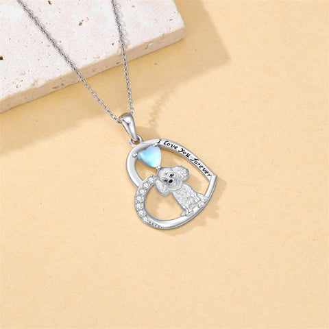 Sterling Silver Moonstone Pug Chihuahua Poodle German Shepherd Maltese Pendant Necklace Engraved wth I Love You Forever