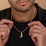 14K Gold Plated American Flag Initial Pendant Necklace for Men