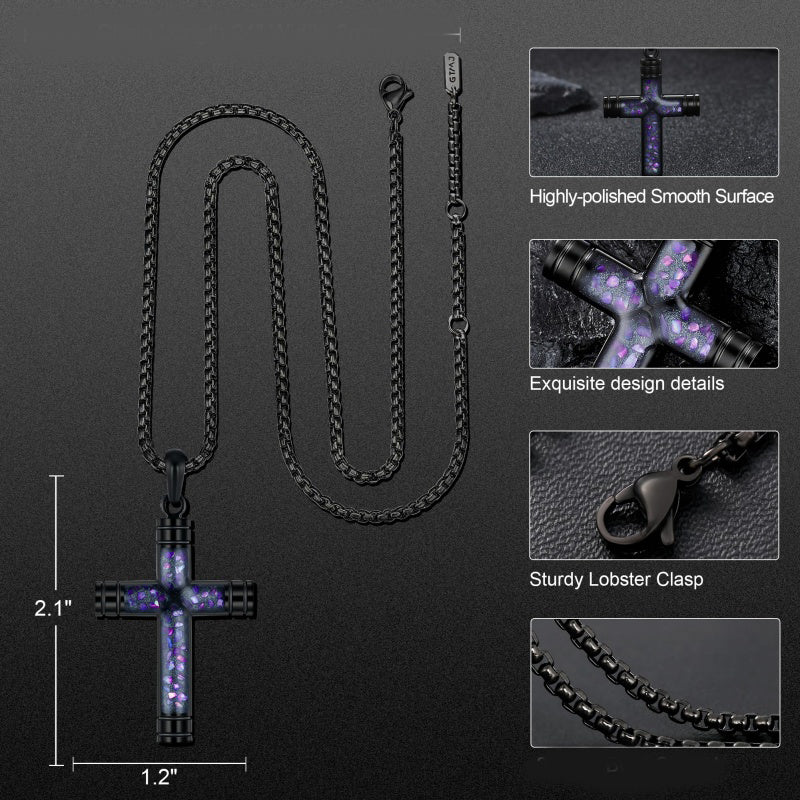 14K Gold Plated Wooden Abalone Shell Cross Pendant Necklacefor Men