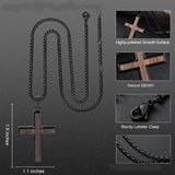 14K Gold Plated Wooden Cross Necklace for Men with Stainless Steel Adjustable Chain
