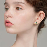 10K 14K 18K Gold Moss Agate Stud Earrings